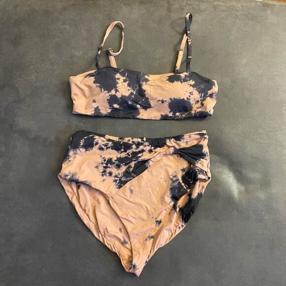 Dippin Daisys Tie-Dye High-Waisted Bikini Set Medium Black & Tan Recycled Fabric - Picture 1 of 6